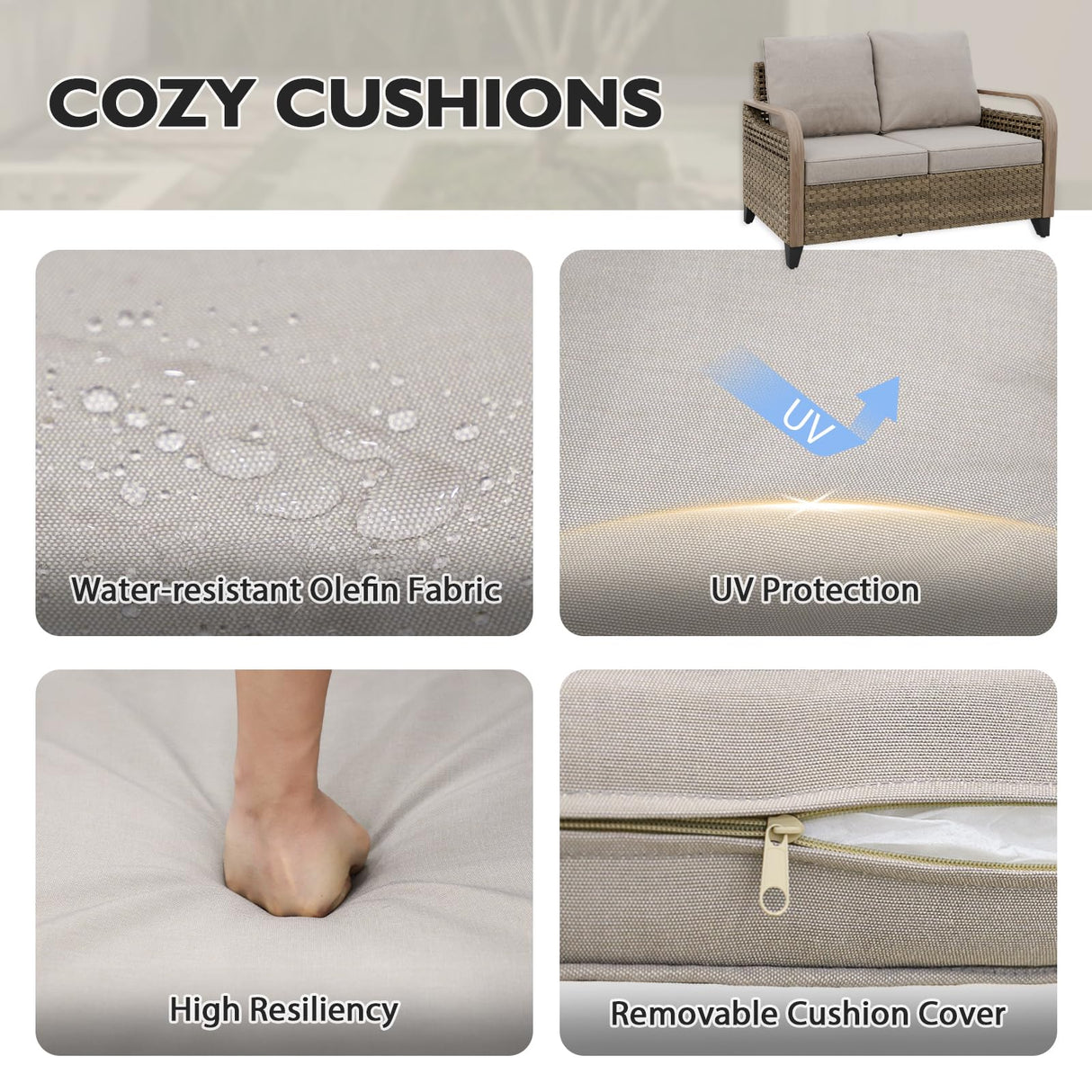 EAGLE PEAK Wicker Outdoor Patio Sofa Modern Rattan Patio Furniture Loveseat for Backyard Deck Porch Balcony, 2 Seat Loveseat, Brown/Gray EAGLE PEAK