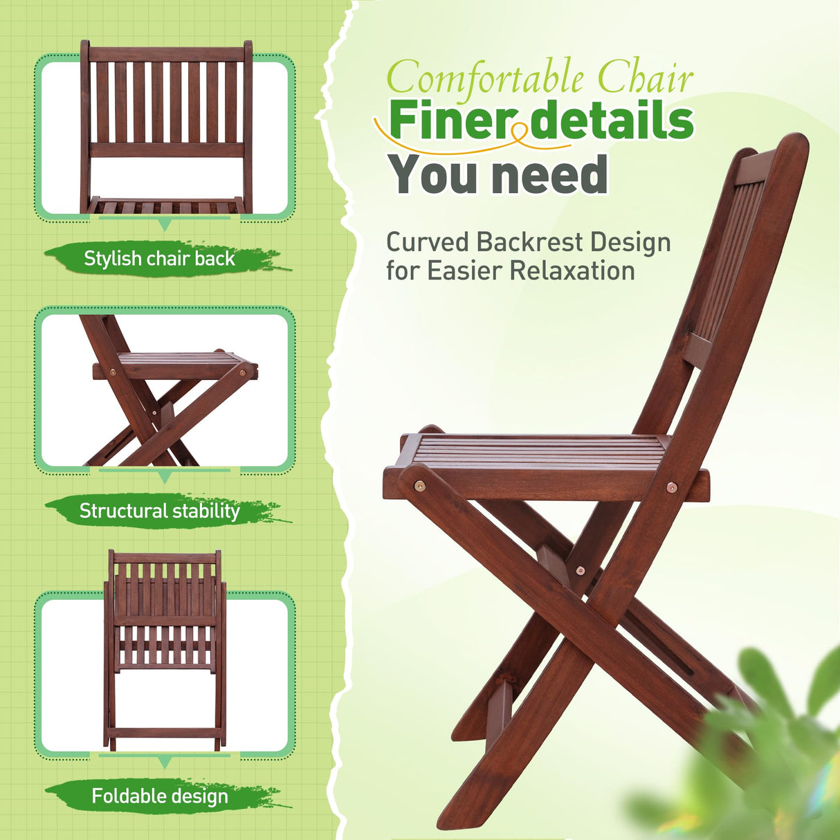 Greesum 5 Piece Patio Dining Set Outdoor Acacia Wood Furniture All-Weather Folding Round Table and Chairs for Backyard,Balcony,Porch,Deck,Garden, Dark Brown Greesum