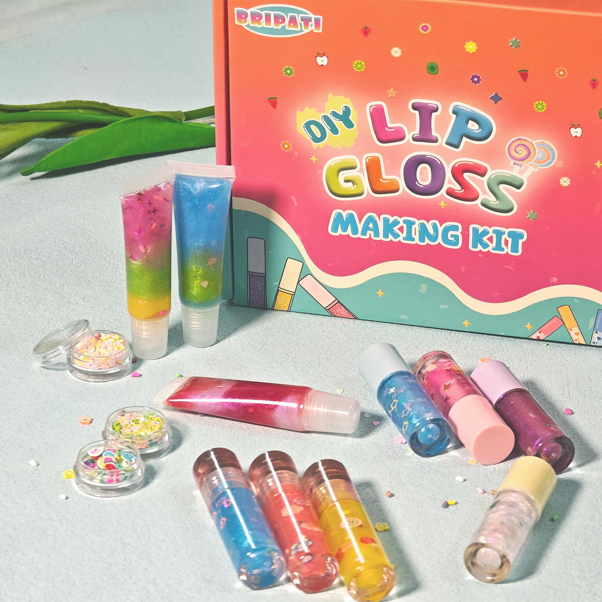 BRIPATI DIY Lip Gloss Making Kit - All-in-One to Make Your Own Lip Care Gloss Set with Clear Base, Pigments, Glitter, Tubes, Fun Creative Gift for Women Girls Makeup Lovers in Christmas Birthdays BRIPATI