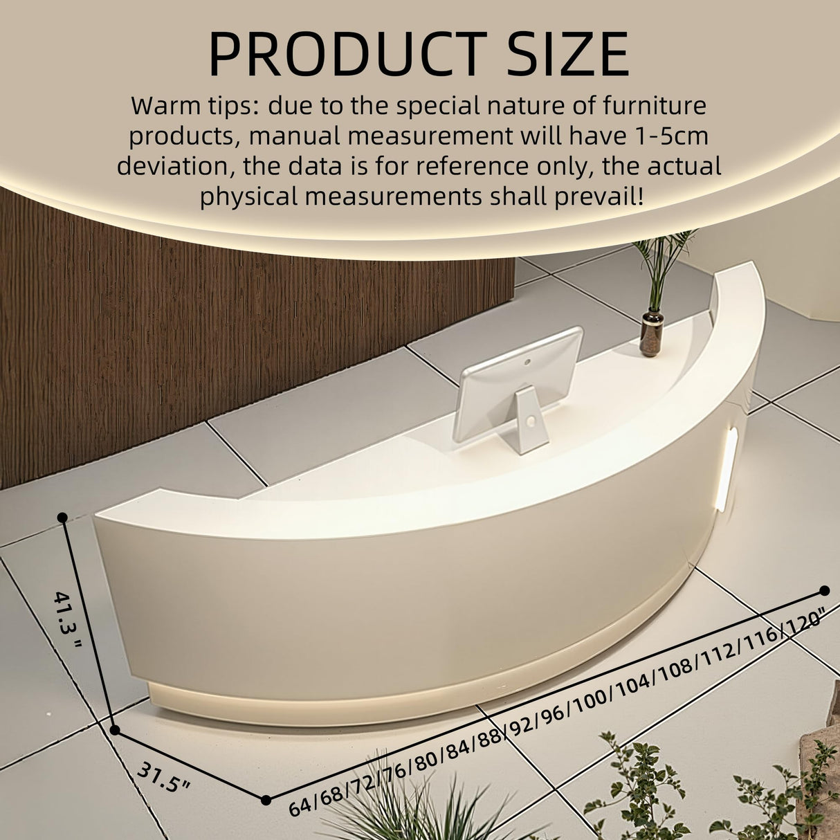 odrma Retail Counter, Arc Receptionist Desk for Beauty Salon Clothing Store Retail Counter, Office Boutique Lobby, Customized Logo No Assembly Required Ships in One Piece, with Hidden LED Lighting odrma