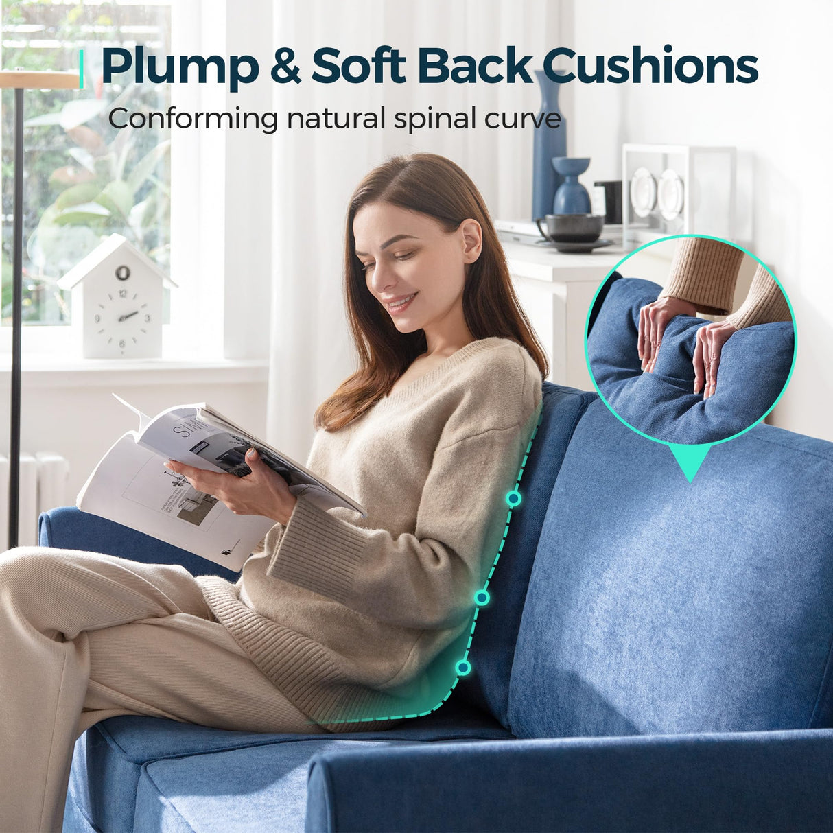 LINSY Loveseat Sofa Couch - Comfy 58" Small Loveseat for Small Spaces Modern Couches with Thick Cushion, Ergonomic Design Soft Sofa for Living Room Bedroom Apartment (Blue) LINSY