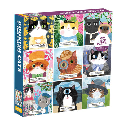 Galison Bookish Cats 500 Piece Family Puzzle, Multicolor