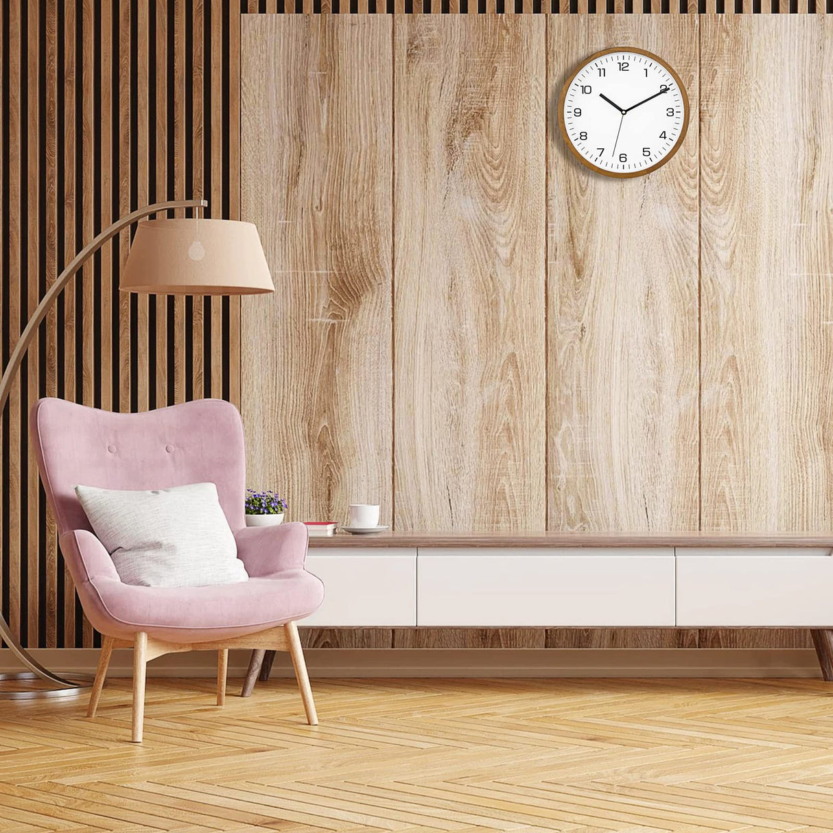 Foxtop Wood Wall Clock 12 Inch Silent Non-Ticking Battery Operated Quartz Round Wooden Wall Clock Decorative for Kitchen Bedroom Living Room Home Office Decor Foxtop
