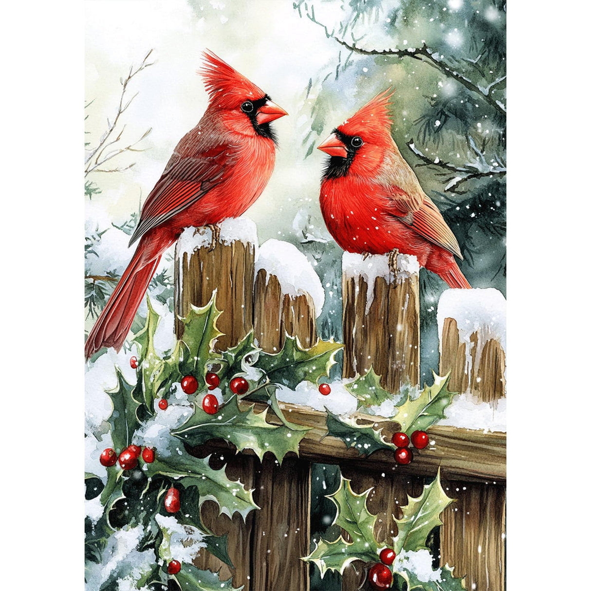 MEIYUDA Winter Cardinal Christmas Diamond Art Kits, 5D Cardinal Birds Full Drill Diamond Paintings for Adults, DIY Christmas Diamond Art Crafts for Home Walls Decoration or Presents 12x16inch MEIYUDA