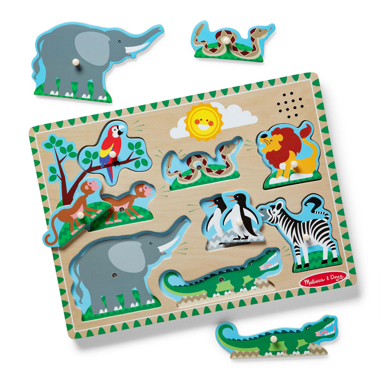 Melissa & Doug Zoo Animals Sound Puzzle - Wooden Peg Puzzle With Sound Effects (8 pcs) Melissa & Doug