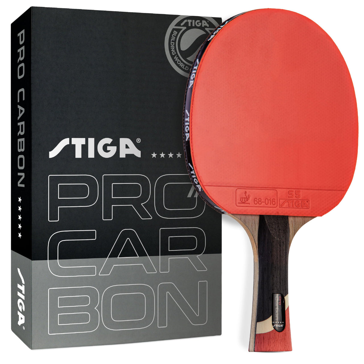STIGA Pro Carbon Performance-Level Table Tennis Racket with Carbon Technology for Tournament Play - Red and Blue Colors Stiga