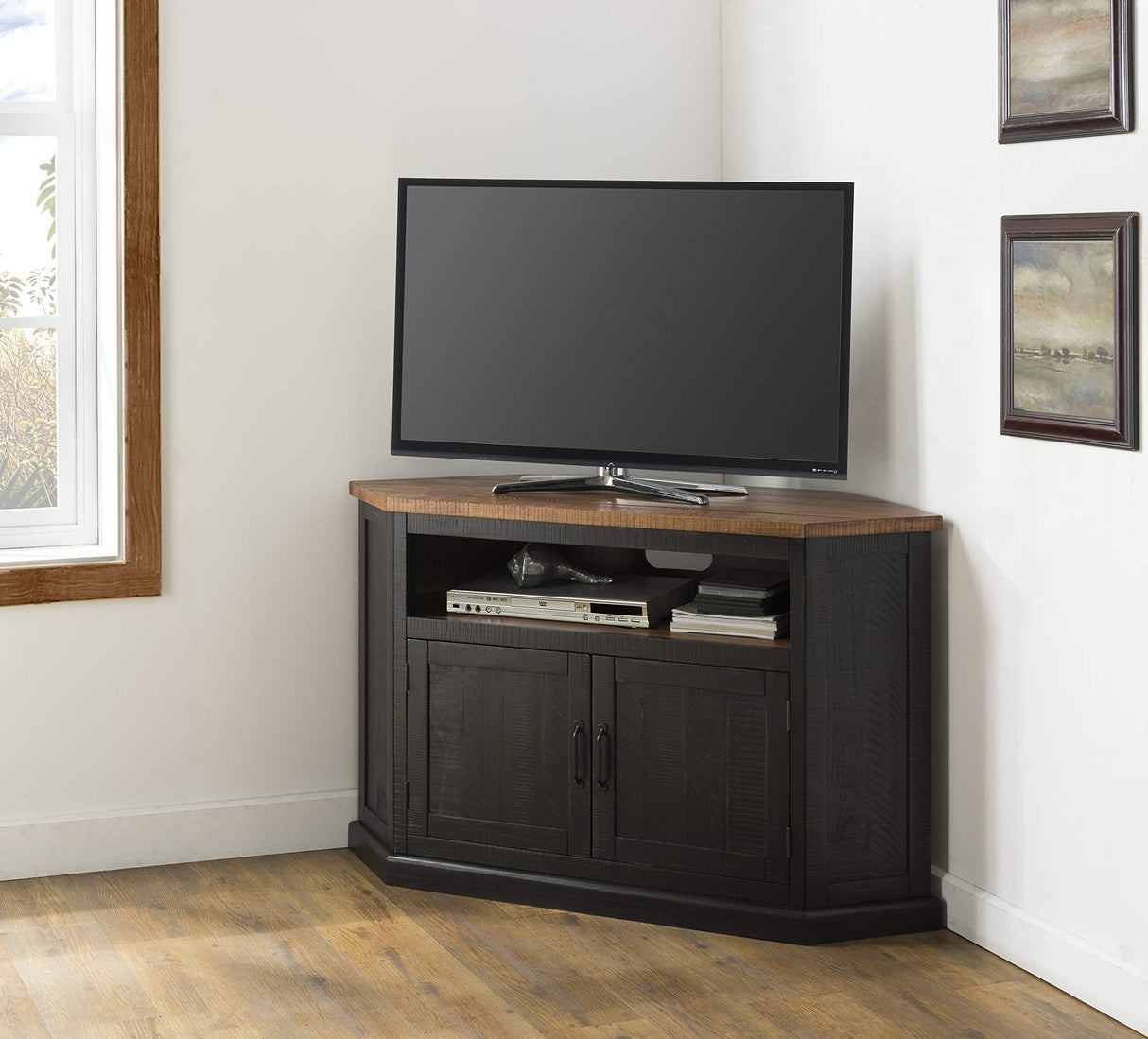 Martin Svensson Home Rustic Corner TV Stand, Antique Black and Honey Tobacco Martin Svensson Home