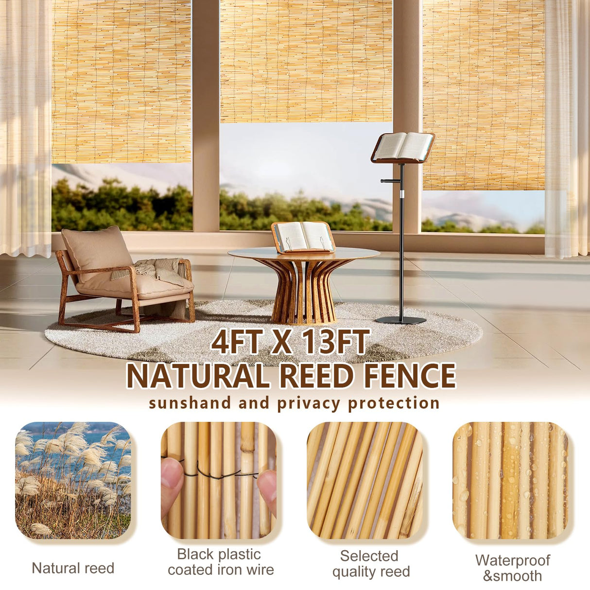 Natural Reed Fencing, Reed Screen Curtain Eco-Friendly for Garden,Balcony,Outdoor,Backyard Patio Decors Fence Rolls-4FT x 13FT (1.2m x 4m Approx) Gardgue