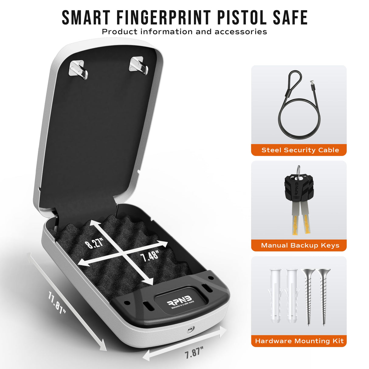 RPNB Gun Safe, Biometric Gun Safe for Handgun, Pistol Safe for Nightstand with Biometric Fingerprint, Digital Backlit Touchpad,White RPNB