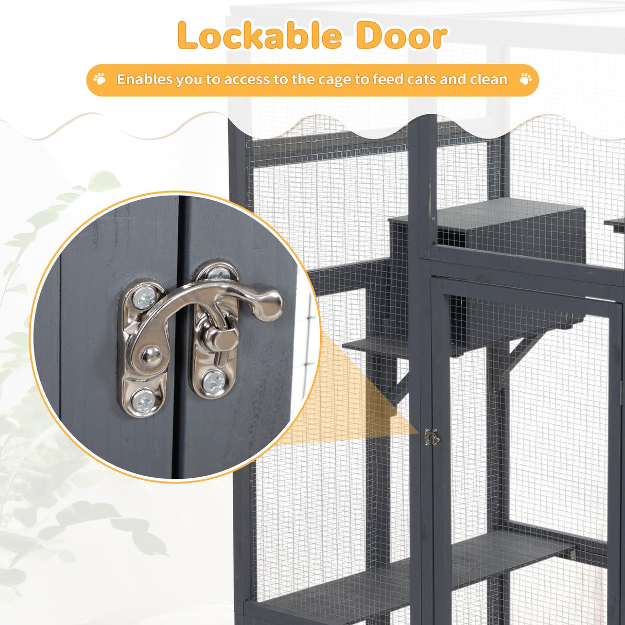 coivvovv Large Cat House Outdoor Catio - Cat Play & Run Enclosures Indoor Kitty Window Cage with Waterproof Roof, 7 Platforms & 2 Resting Box, UV Resistant, 62.4" L x 32.4" W x 70.1" H, Grey cozivvovv