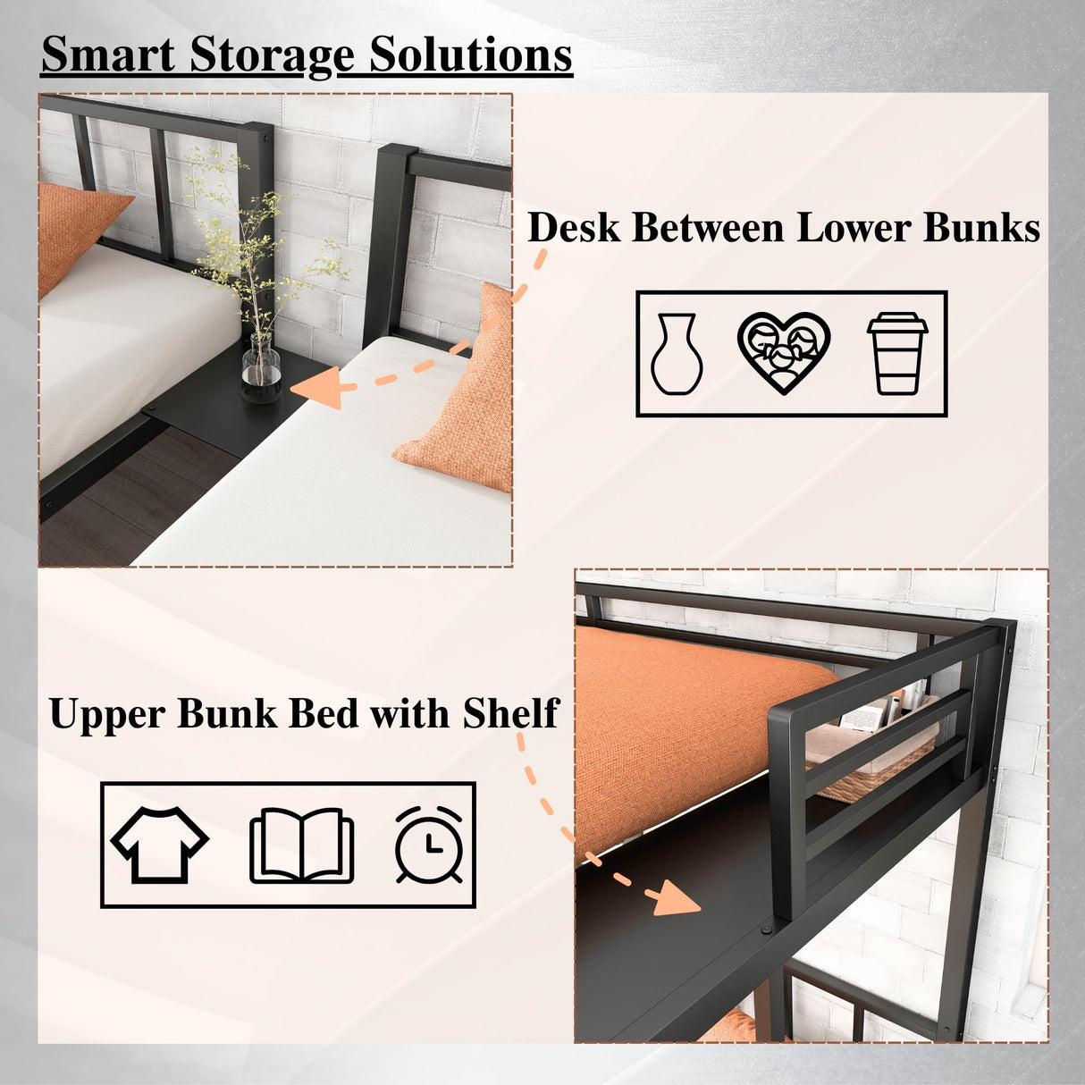 Bellemave Triple Bunk Bed for Kids, Detachable Metal Twin Over Twin Over Twin Bunk Bed with Guardrails, Built-in Ladder, Shelf, Converts to 3 Separate Twin Beds, Easy Assembly (Black) Bellemave