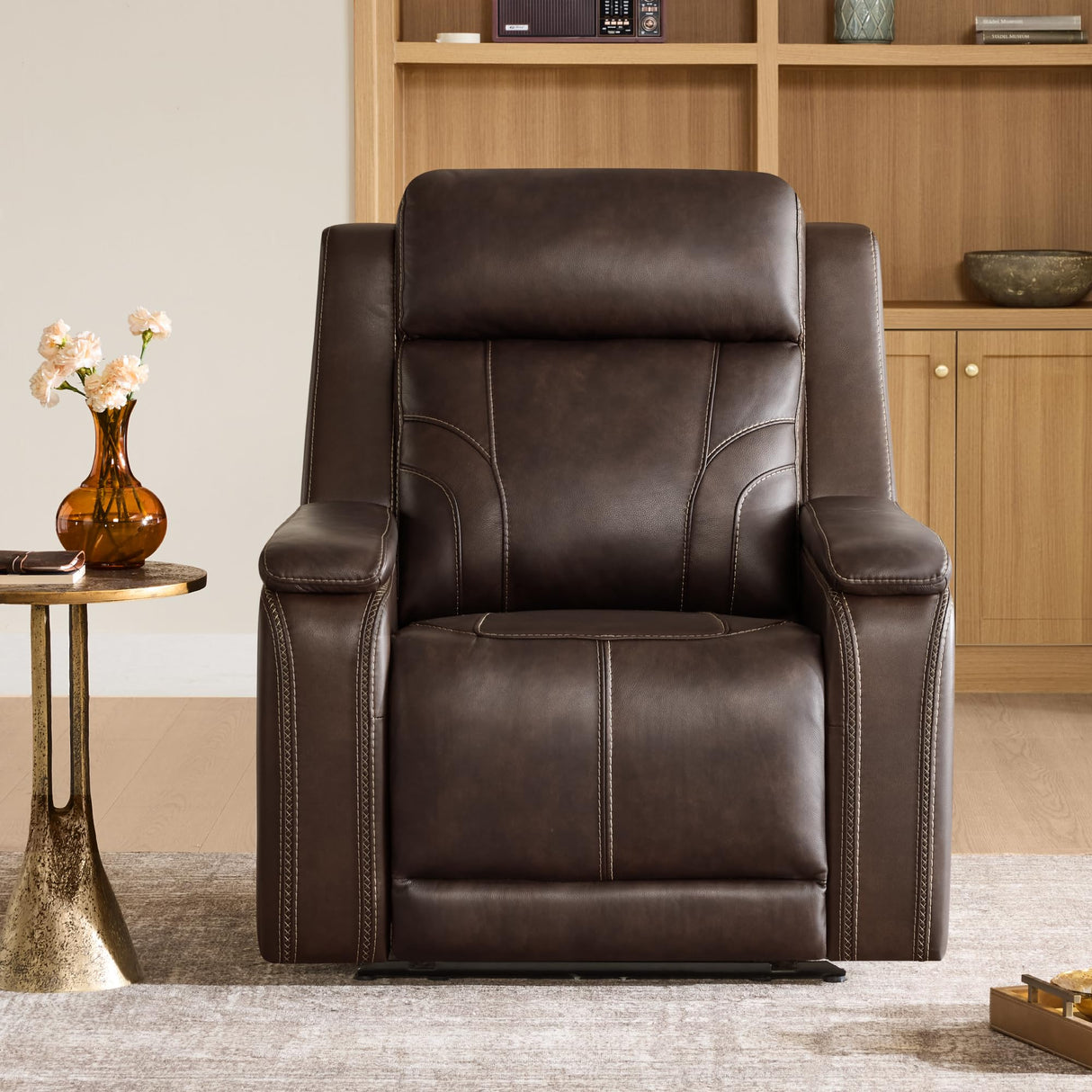 Watson & Whitely Genuine Leather Electric Recliner Chairs for Adults, Lay Flat Recliner with Power Headrest & Chargers for Living Room, Dark Brown Watson & Whitely