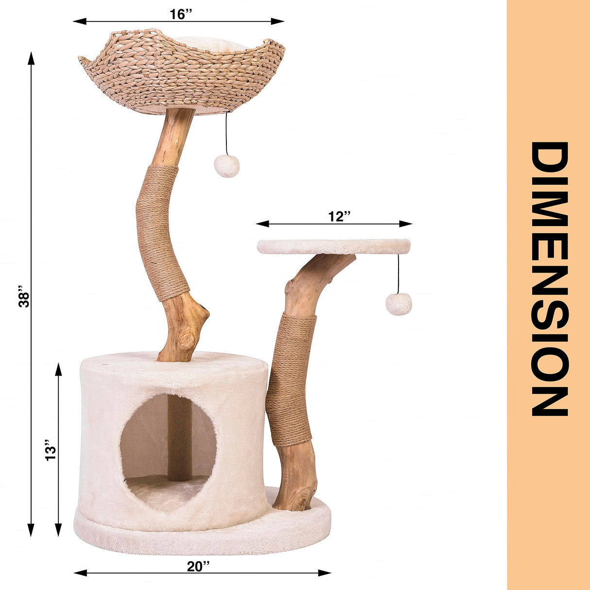 KONELCARE Modern Cat Tree for Indoor Small Cats - Real Wood Cat Tower with Scratch Post, Hiding Enclosure - Unique, Boho,White KONELCARE