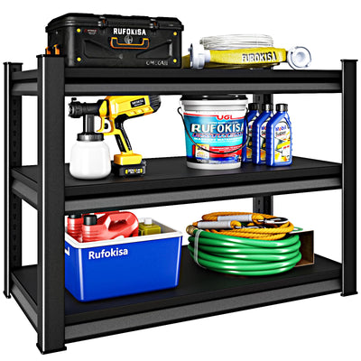Rufokisa 40" W 3-Tier Garage Shelving Heavy Duty, 1500LBS Loads Garage Storage Shelves, Metal Shelving Units and Storage Racks, Industrial Utility Shelf Heavy Duty,40" Wx16 Dx36 H, Black
