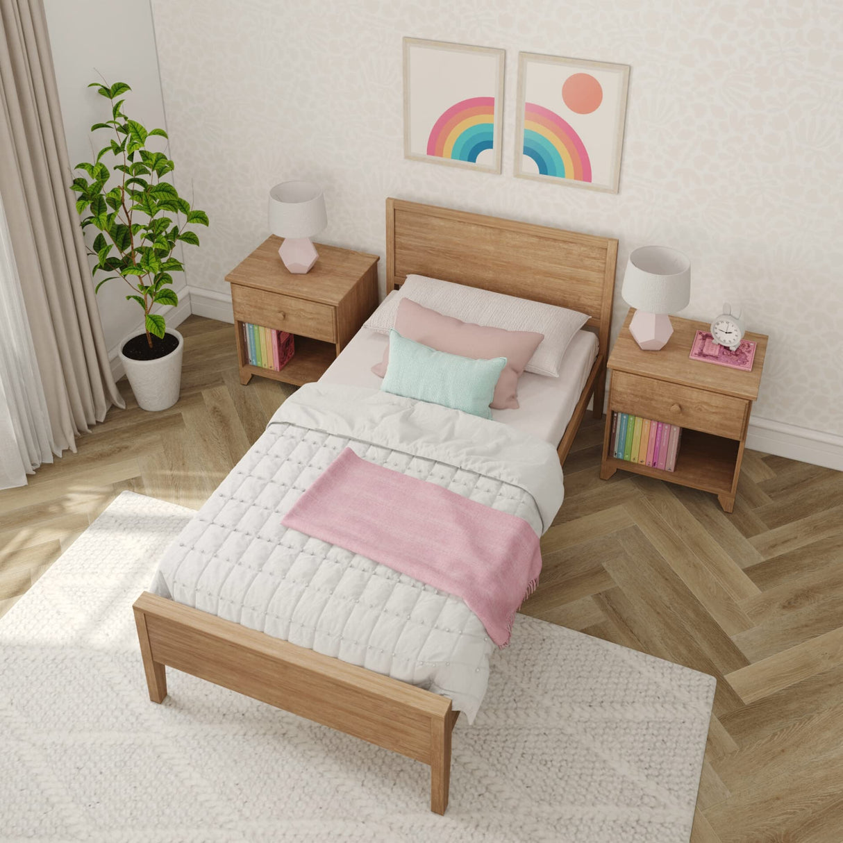Max & Lily Twin Bed, Solid Wood Twin Bed Frame with Panel Headboard, Kids Twin Bed with Wood Slat Support, No Box Spring Needed, Pecan Max & Lily