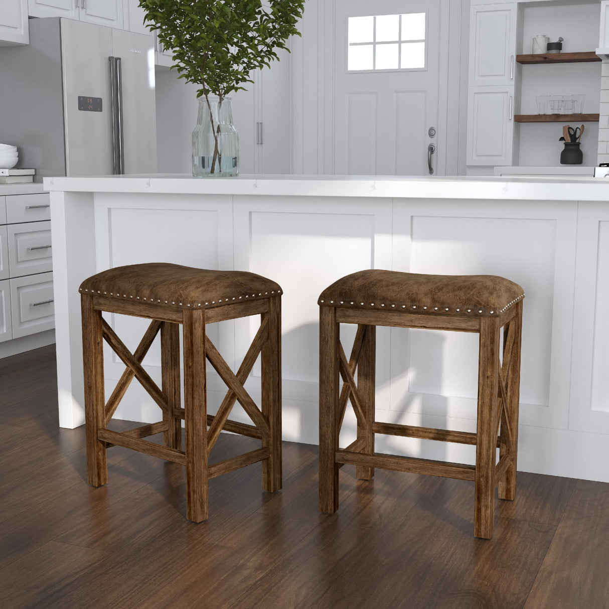 Hillsdale Furniture Willow Bend Stationary Backless Counter Height Stools, Set of 2, Antique Brown Walnut Hillsdale