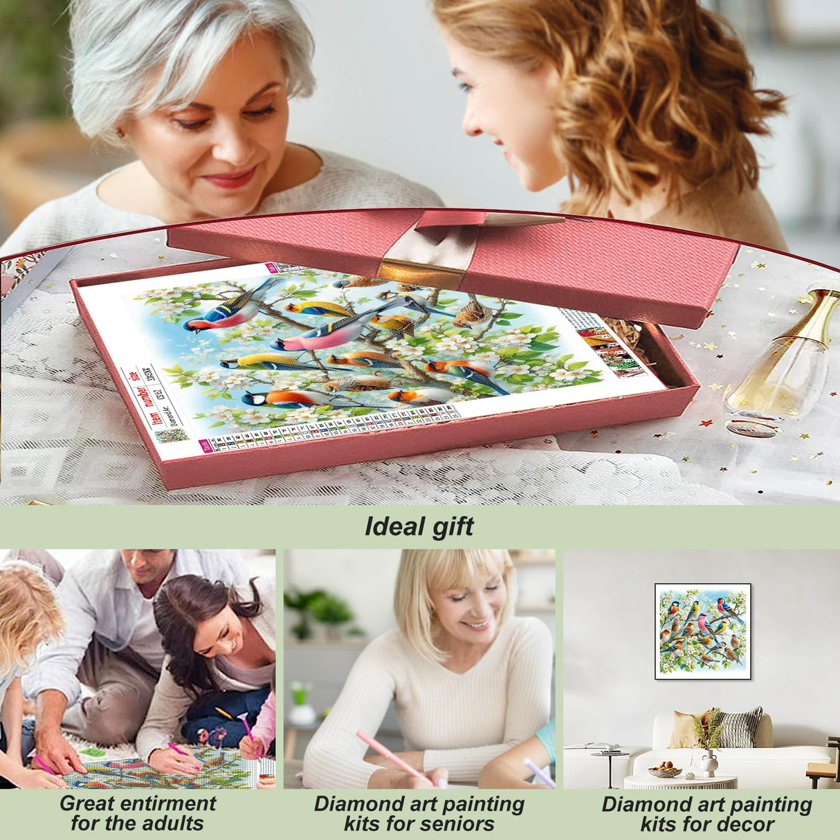 Acudotr Diamond Painting Kits for Adults, 5D DIY Diamond Art Kits for Beginners, Full Drill Diamond Painting Kits for Home Wall Decor, Birds, 12x12 Inch Acudotr