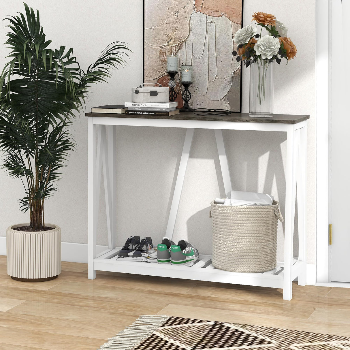 UYIHOME Farmhouse Entryway Console Table, 39.3inch Sofa Table Behind The Couch, Narrow Entryway Table for Hallway, Living Room, Foyer, Dark Oak UYIHOME