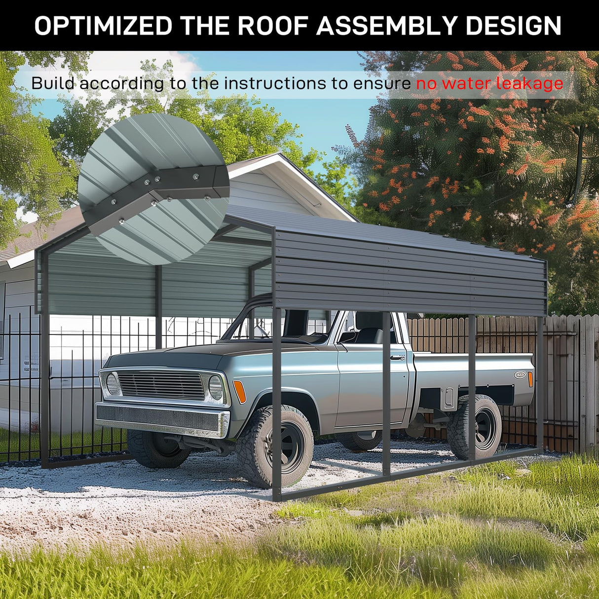Outvita Heavy Duty Metal Carport, 10x15FT, Gray, Vehicle Protection, Outdoor Gatherings Outvita