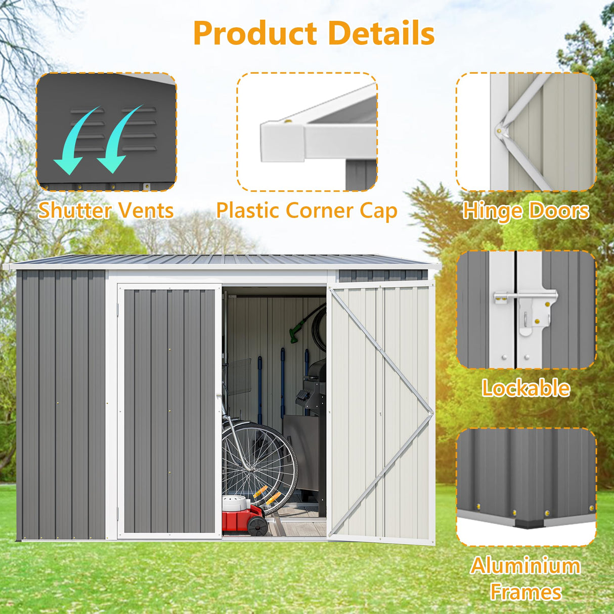 6x8FT Metal Outdoor Storage Shed with Floor Frame,Large Tool&Lawn Mower Shed with Two Lockable Doors for Garden Backyard Patio Storage,Outside Lean to Waterproof Storage Shed Thanaddo