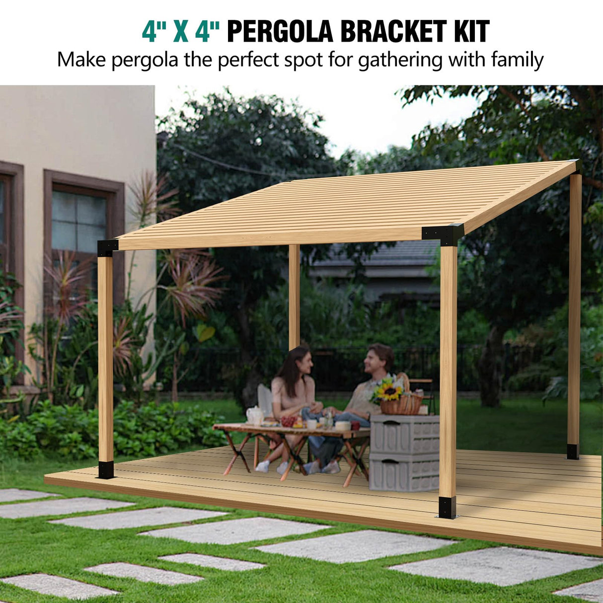 HAYOHRT 15° Pergola Brackets 75° Pergola Brackets Corner Bracket with Post Base Gazebo Kit for 4x4'' (Actual 3.5x3.5 in) Wooden Beams Lumber Gazebos Patio Pergola Sheds HAYOHRT
