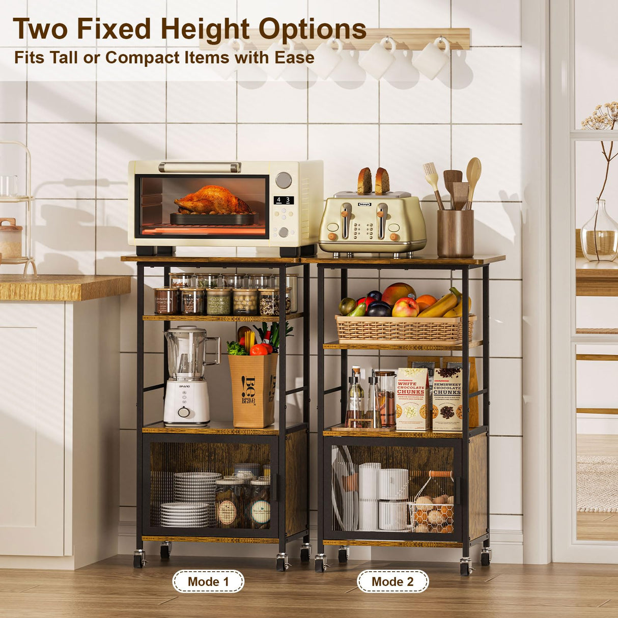 Bliesosfud Kitchen Microwave Cart with Single Door Cabinet,4 Tier Rolling Microwave Stand with Storage,Small Kitchen Island with Adjustable Shelf, Kitchen Coffee Cart Rack for Living Dining Room Bliesosfud