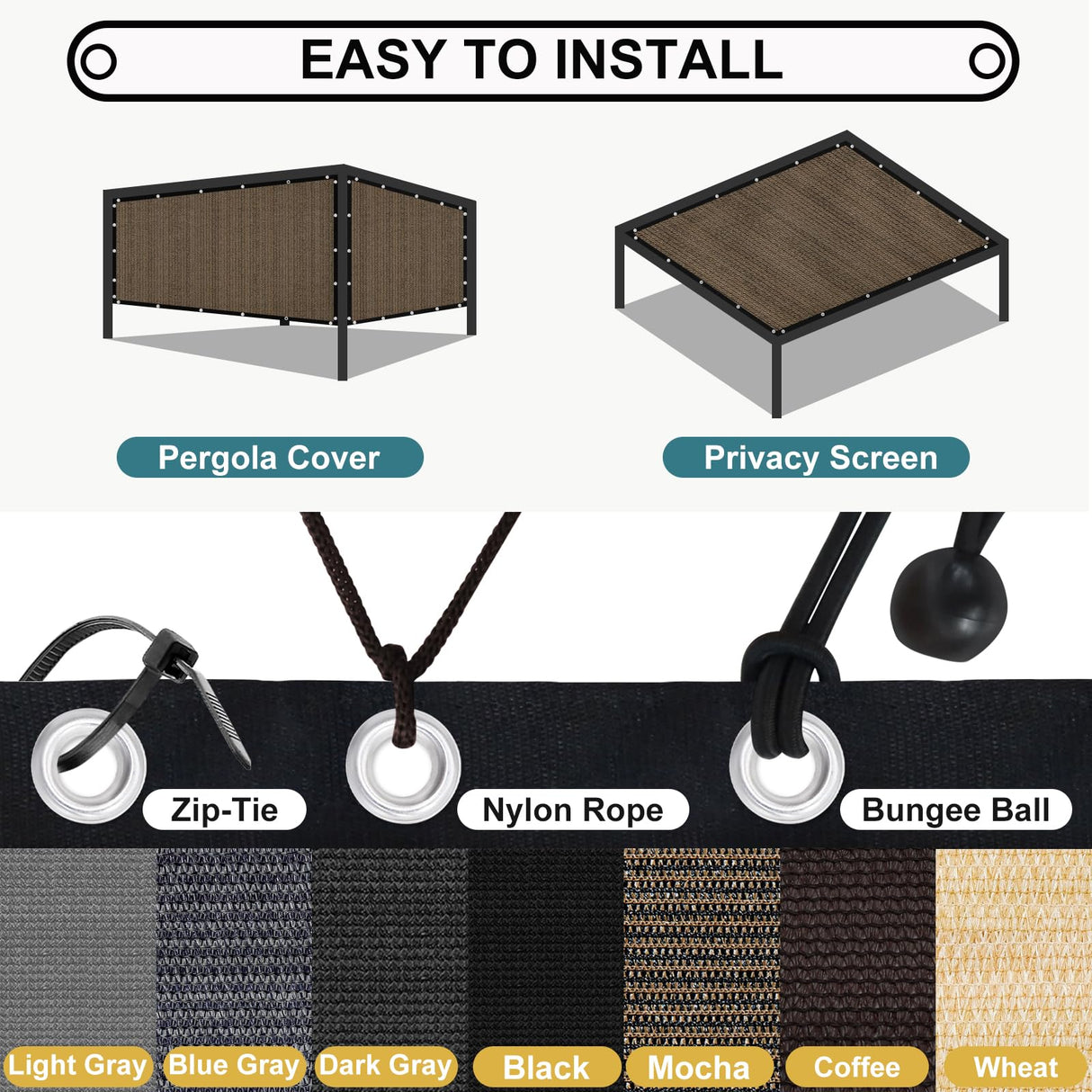 Shade&Beyond 90% Sun Shade Cloth with Grommets, 8' X 12' Pergola Shade Cover Canopy, Mesh Tarp Sun Screens for Patio, Outdoor, Garden, Backyard, Mocha Shade&Beyond