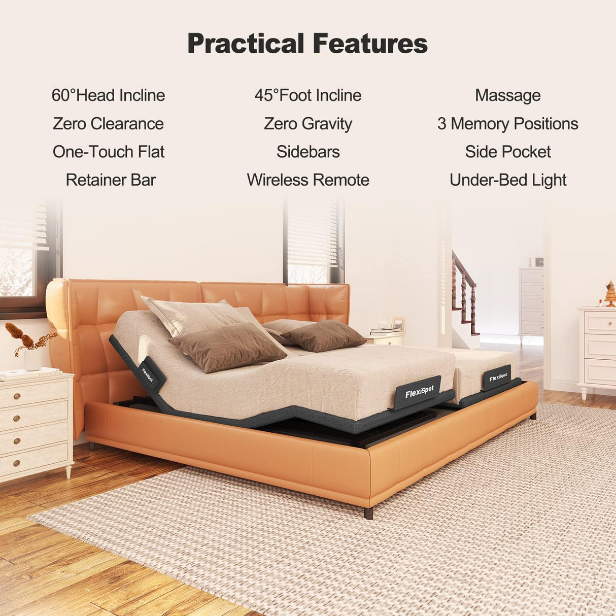 FLEXISPOT S6 Adjustable Bed Frame Base Split King, Quick Assembly, Massage, Zero Clearance, Whisper Quiet Durable Motor, Zero Gravity, Mattress Holder, Anti-Snore, Wireless. FLEXISPOT