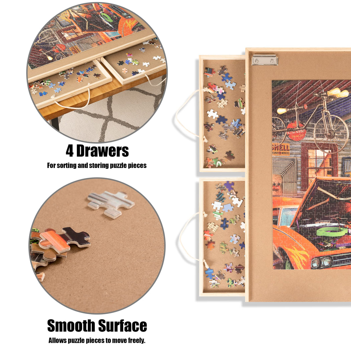 Lavievert 1500 Pieces Jigsaw Puzzle Board with 4 Drawers & Cover, Wooden Puzzle Plateau with Puzzle Mat Set and Smooth Surface, Portable Puzzle Table for Adults and Kids LAVIEVERT