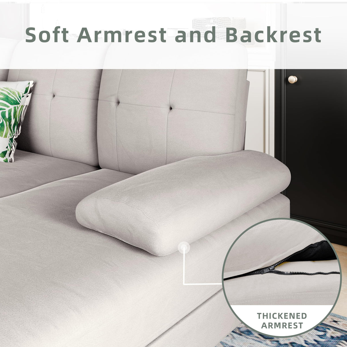 Shintenchi Sectional Sofas for The Living Room, U-Shaped Couch with Dual Chaise Lounge, 4-Seat Furniture Set Featuring Soft Cushions and Linen Fabric,Creamy White Shintenchi