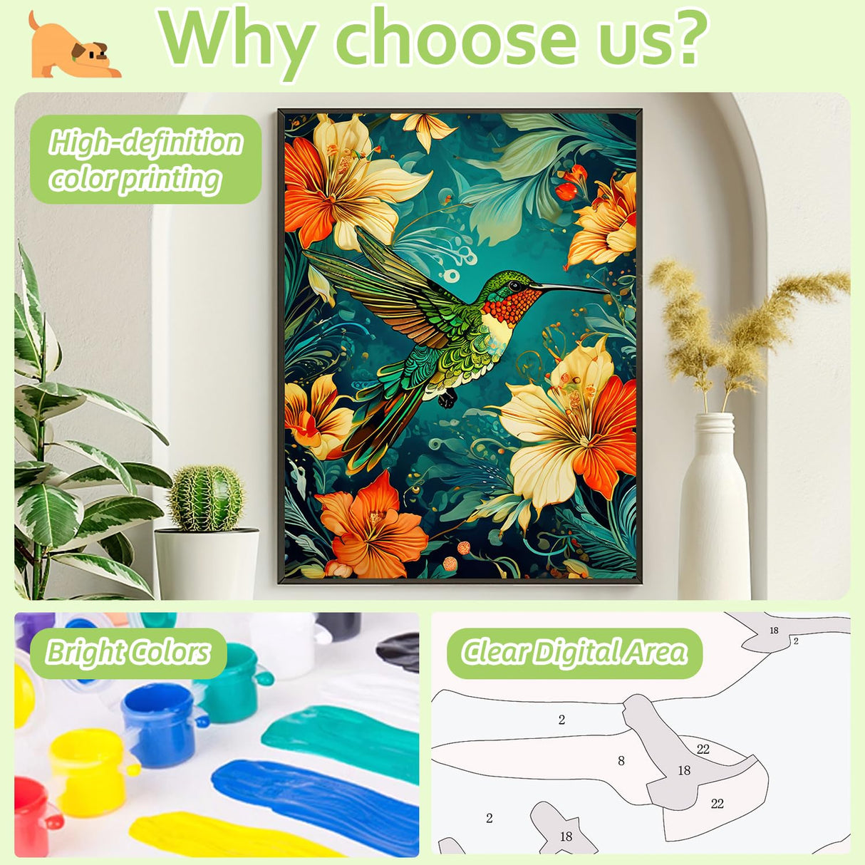 Reivworl Hummingbird Paint by Numbers Kit for Adults, Hummingbird Paint by Number for Adults, Adult Paint by Number Kits for Gifts and Wall Decor 16x20 Inch Reivworl