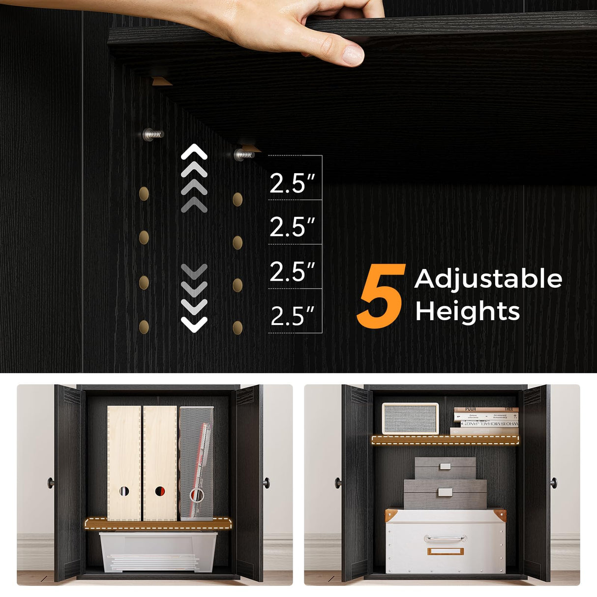 Casaottima Book Shelf & Bookcase with Doors and Drawer, 6-Tier Tall Bookshelf, Floor Standing Display Storage Shelves for Home Office, Living Room, Black Casaottima