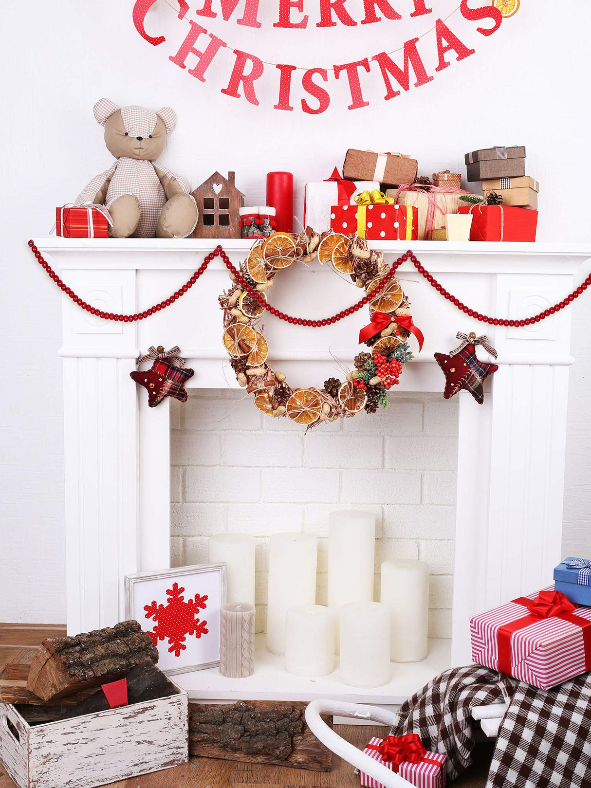 16 Feet Christmas Wood Bead Garland Wooden Bead Garland for Christmas Tree Holiday Decoration WILLBOND