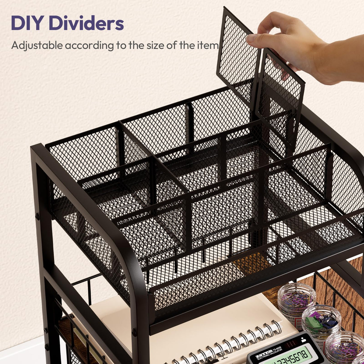 SWTYMIKI Rolling Cart with Drawers - Metal Utility Cart with Wood Shelf, DIY Divider and Locking Wheels, Craft & Art Cart Organizer for Under Desk Storage for Home Office Studio, Black SWTYMIKI