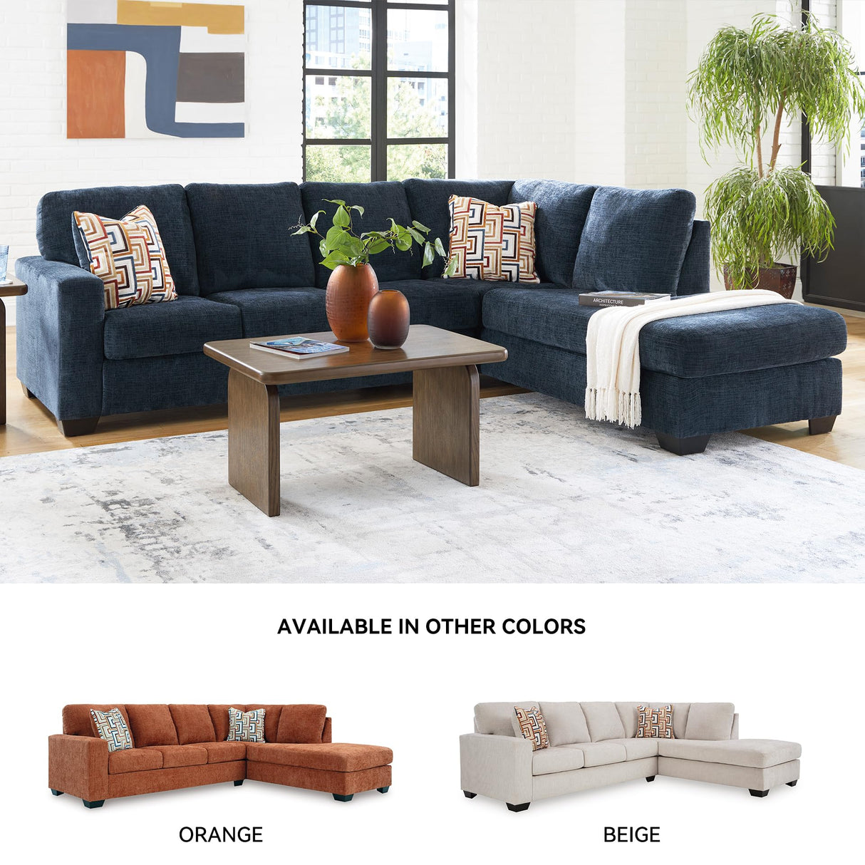 Signature Design by Ashley Aviemore Casual L-Shaped 2-Piece Sectional with Chaise for Living Room, Blue Signature Design by Ashley