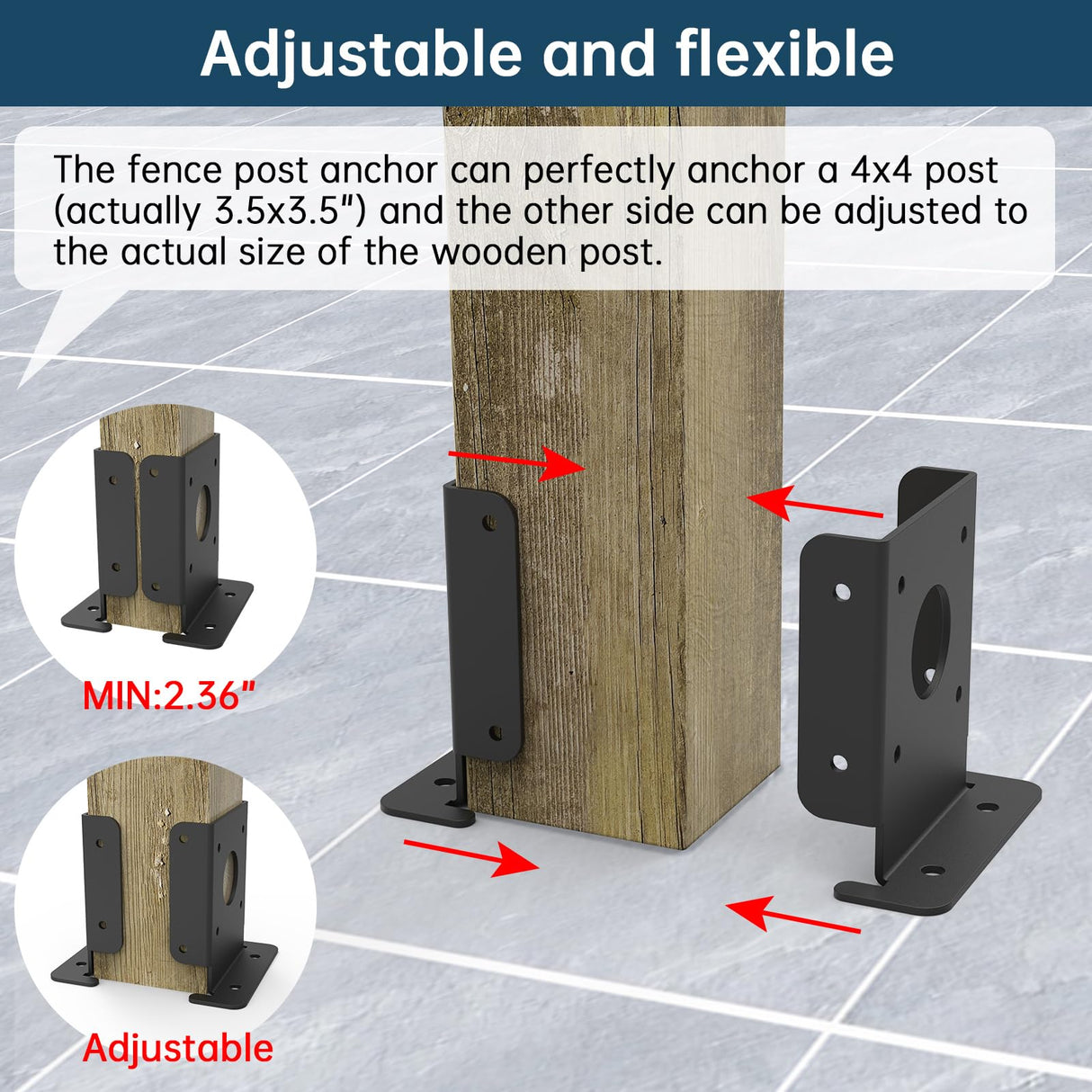 8 pcs Adjustable Wood Fence Pergola Post Base Brackets Fit 4x4 Post,Heavy Duty Black Post Anchor Base Brackets Support for Deck Railing Mailbox,Pergola Brackets Kit Linone