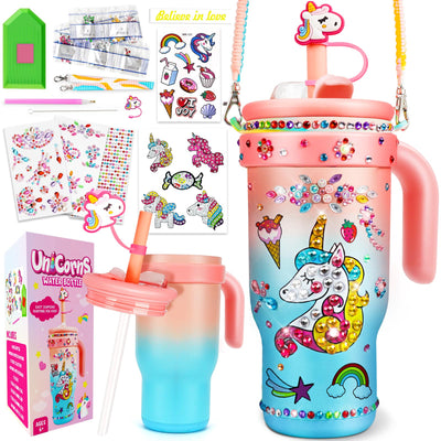 Decorate Your Own Water Bottle Kits for Girls- 4 5 6 7 8 Year Old Unicorn Painting Crafts, Fun Arts and Crafts for Kids Ages 4-6-8-10, Birthday Toys for Girls(Unicorn)