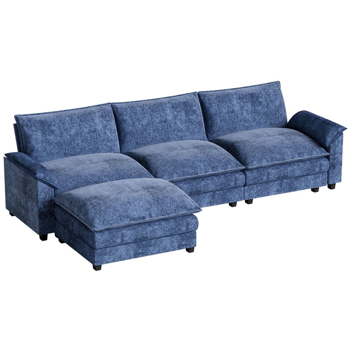Homall 119" Modular Sectional Sofa, L Shaped Sofa Couch with Reversible Ottoman, DIY Combination Chenille Deep 3-Seat Cloud Couch for Living Room, Apartment (Dark Blue, L Shaped Sofa) Homall
