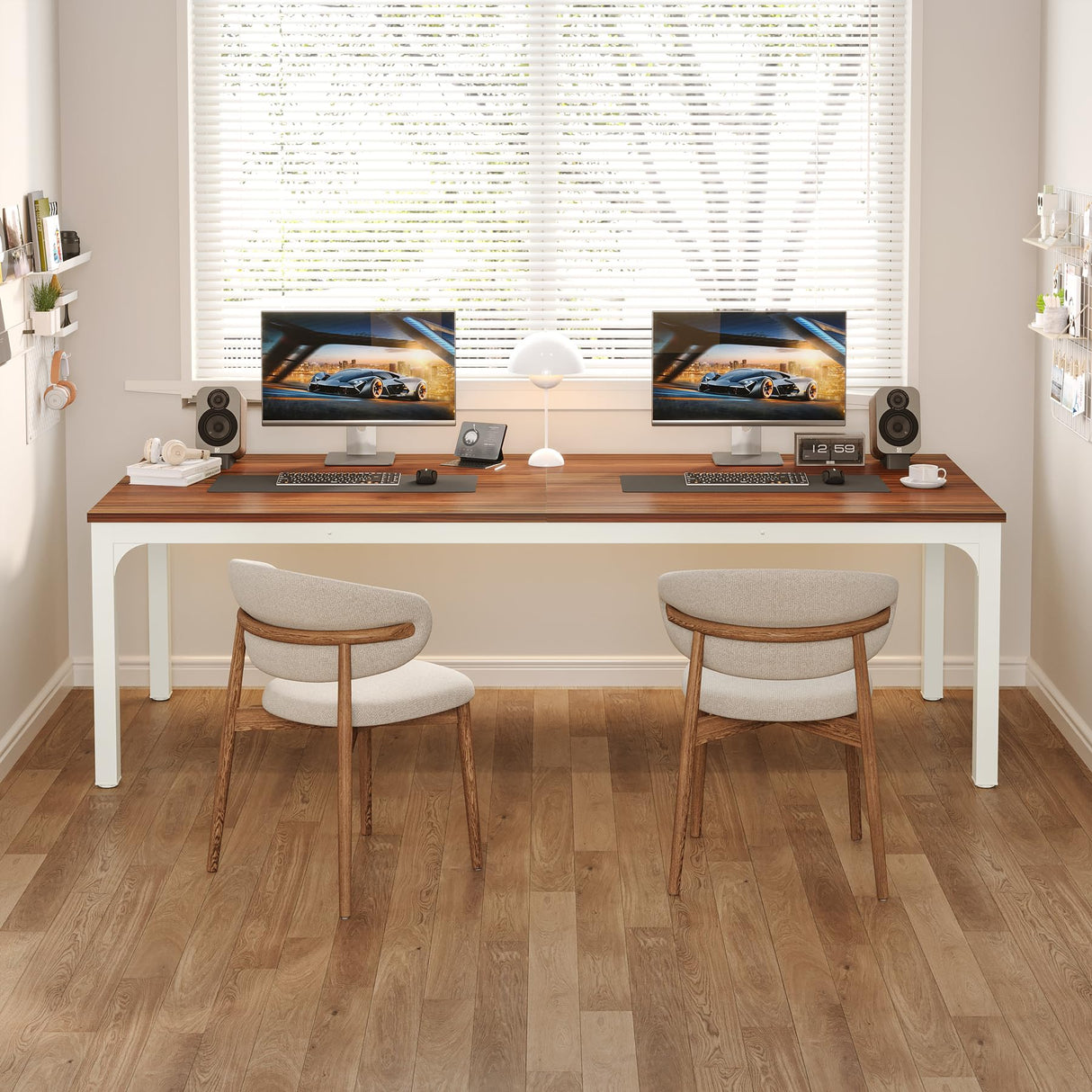 Tribesigns 2-Person Home Office Desk, 78.7" Extra Long Modern Desk, Double Workstation for Home Office, Work Desk for Two People (Walnut) Tribesigns