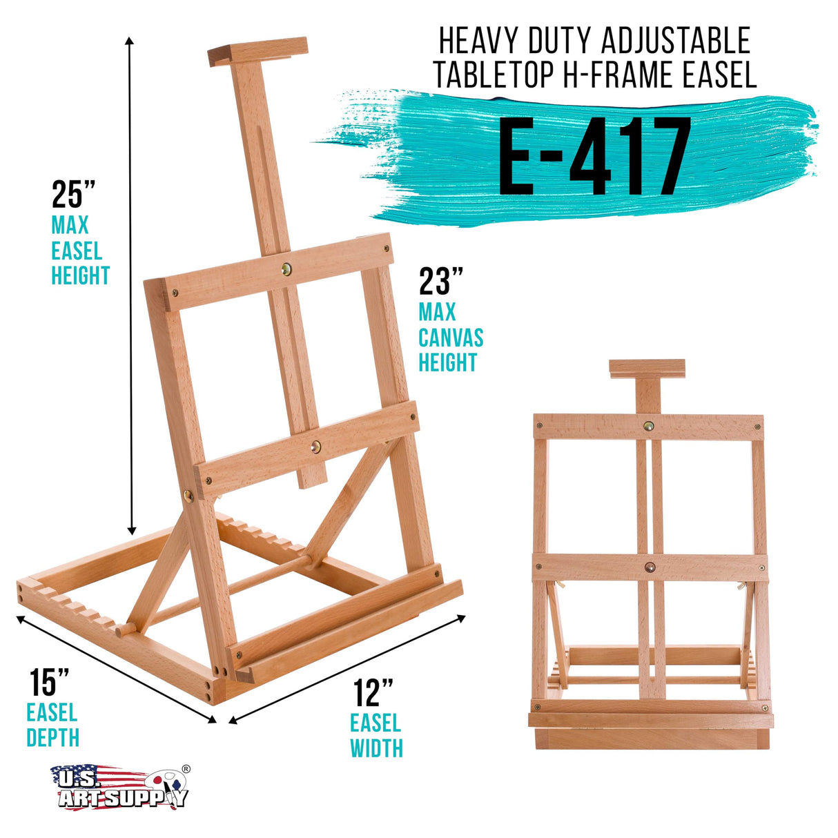 U.S. Art Supply Venice Heavy Duty Tabletop Wooden H-Frame Studio Easel - Artists Adjustable Beechwood Painting and Display Easel, Holds Up to 23" Canvas, Portable Sturdy Table Desktop Holder Stand U.S. Art Supply