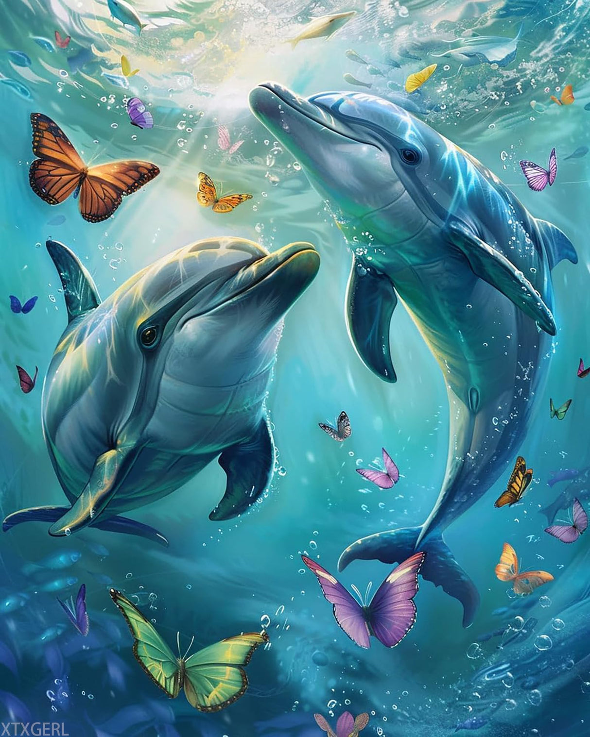XTXGERL Paint by Numbers Dolphin for Adults, Acrylic Oil Painting by Numbers Kits for Beginner with Paintbrushes Brushes Art Crafts Canvas for Home Decor 16x20 inch / 40x50 cm XTXGERL