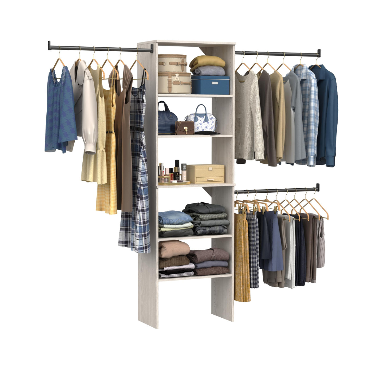 ClosetMaid SuiteSymphony Wood Closet Organizer Kit with Tower, (3) Hang Rods, (5) Shelves (2-Adjustable), Fits Spaces 5-10 ft. Wide, White Timber ClosetMaid