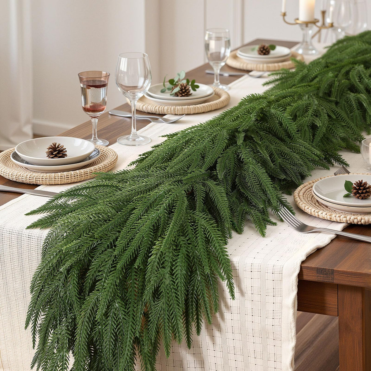 Alupssuc 9ft Christmas Garland, Real Touch Norfolk Pine Garland - Pine Garland, Artificial Greenery Christmas Garland for Mantle, Table, Fireplace, Indoor, Outdoor Christmas Decorations Alupssuc