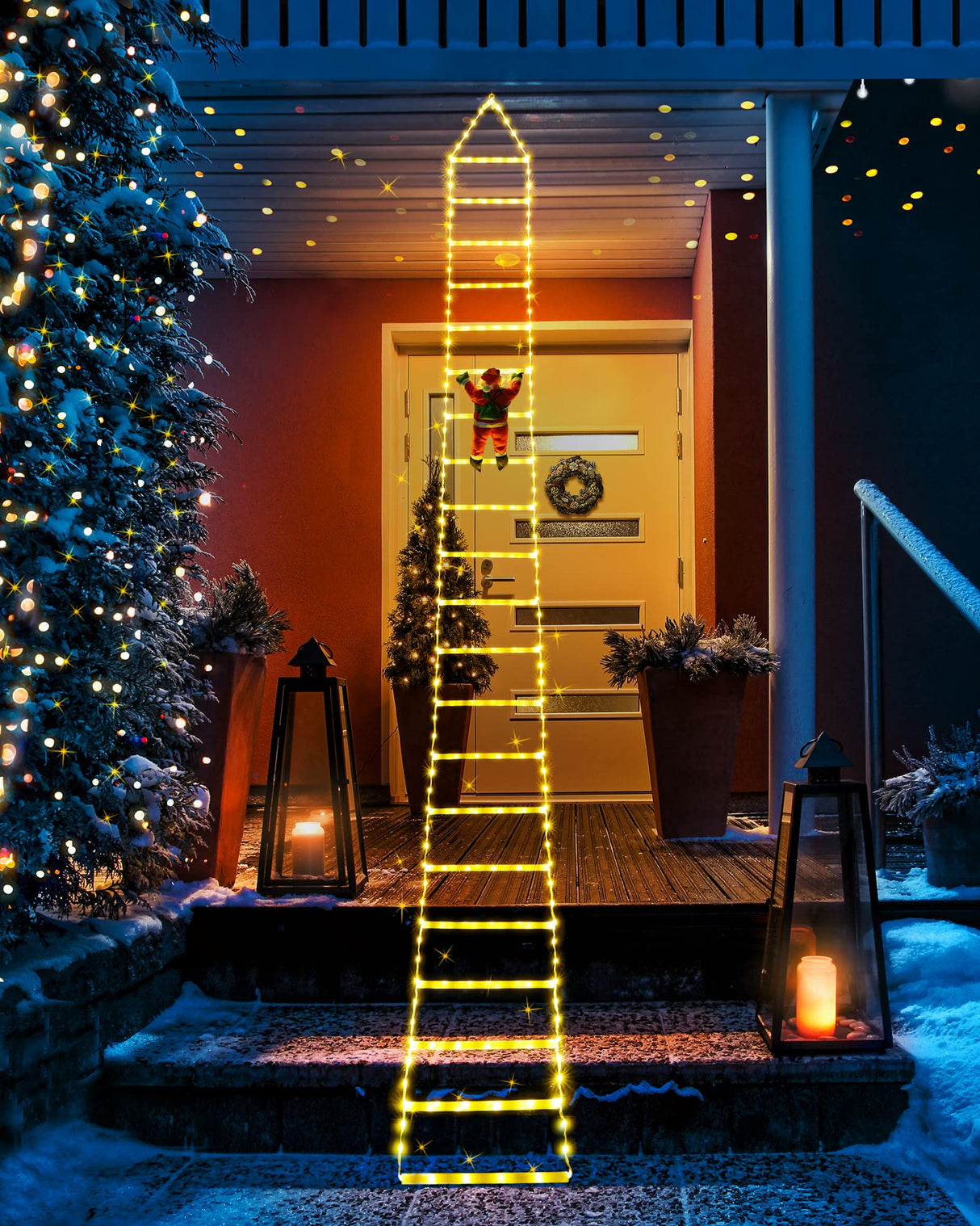 Toodour LED Christmas Lights - 10ft Christmas Decorative Ladder Lights with Santa Claus, Christmas Decorations Lights for Indoor Outdoor, Window, Garden, Home, Wall, Xmas Tree Decor (Warm White) Toodour