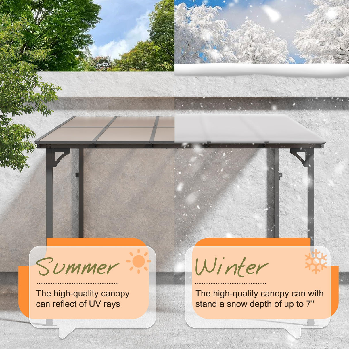 Crownland 10'x10' Outdoor Gazebo Hardtop, Wall-Mounted Lean-to Gazebo with Dewatering Hole, Large Outdoor Pergola Awning, Waterproof for Deck, Backyard, Garden, Porch Crownland