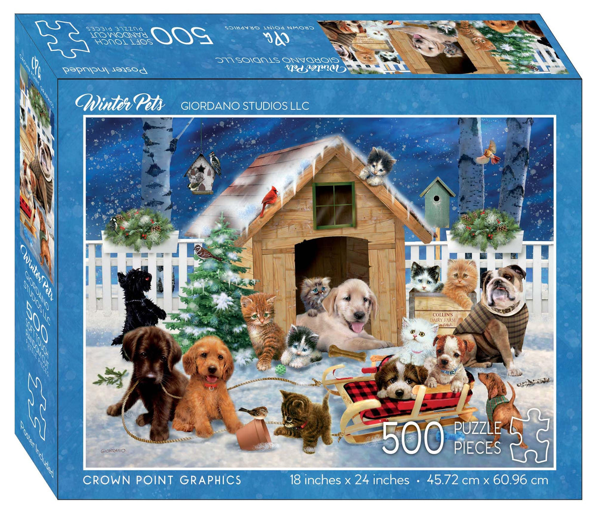 Crown Point Graphics Winter Pets 500 Piece Jigsaw Puzzle, Soft Touch Design, Made in USA Crown Point Graphics