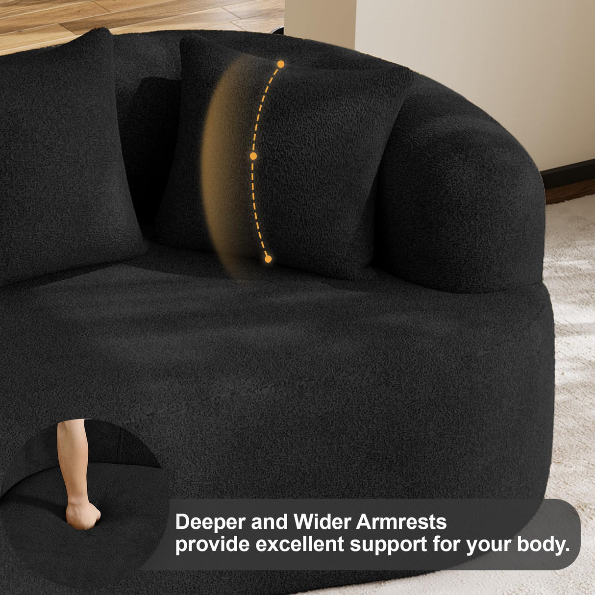 68.5" Loveseat Sofa for Living Room, Modern Luxury Plush Chenille Extra Deep Seat Curved Cloud Floor Couch with 3 Throw Pillows for Small Spaces, No Assembly Needed, Black DAMAIFROM