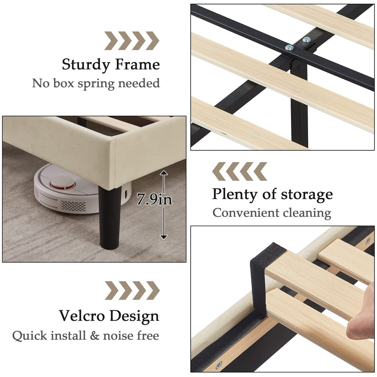 VECELO Full Upholstered Platform Bed Frame with Tufted Adjustable Headboard/Mattress Foundation/Wood Slat Support,Easy Assembly,Beige VECELO