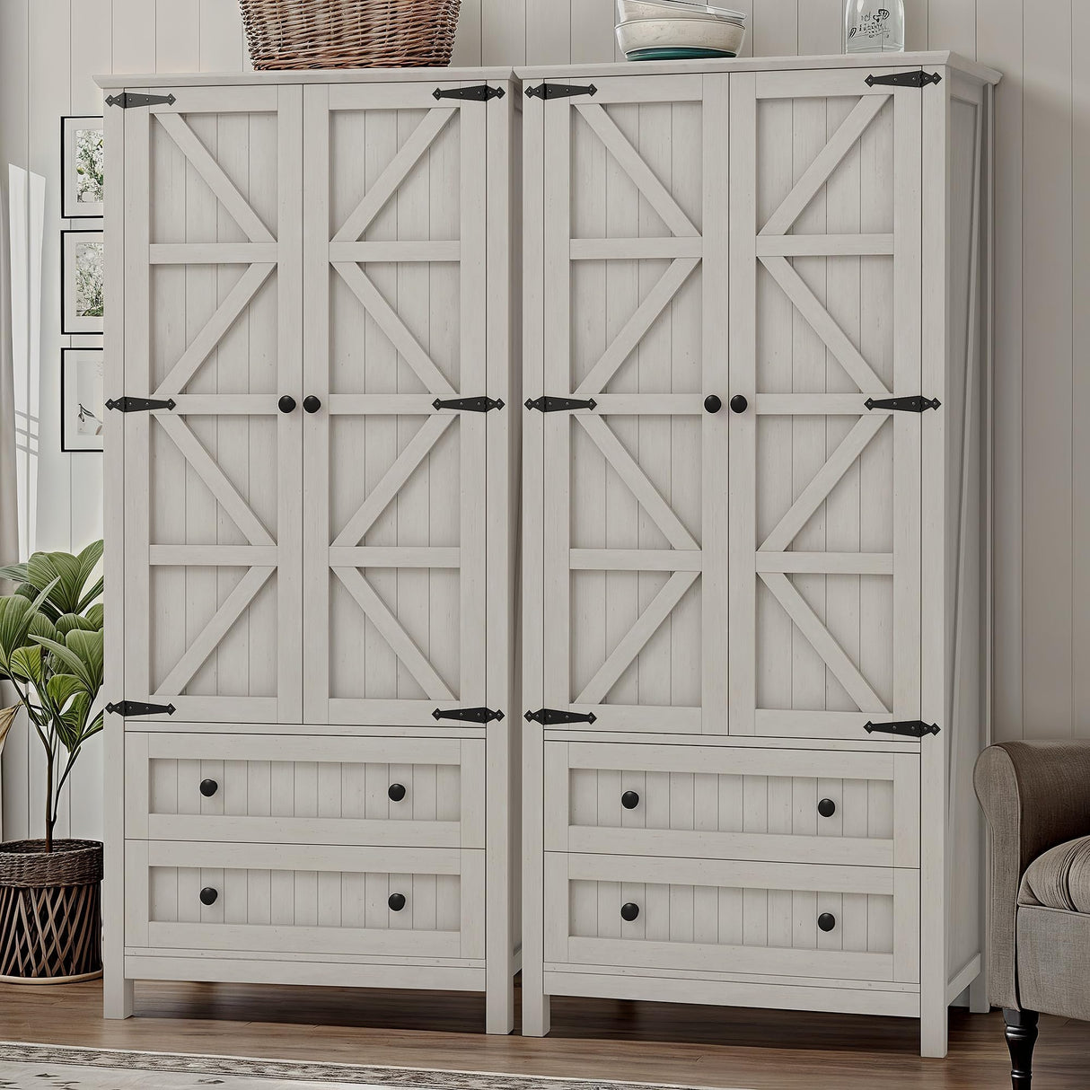 YITAHOME Farmhouse Kitchen Pantry Cabinet, 64.5" Tall Storage Cabinet with 2 Drawers & Adjustable Shelves, Ideal for Kitchen, Living Room, or Entryway, White YITAHOME
