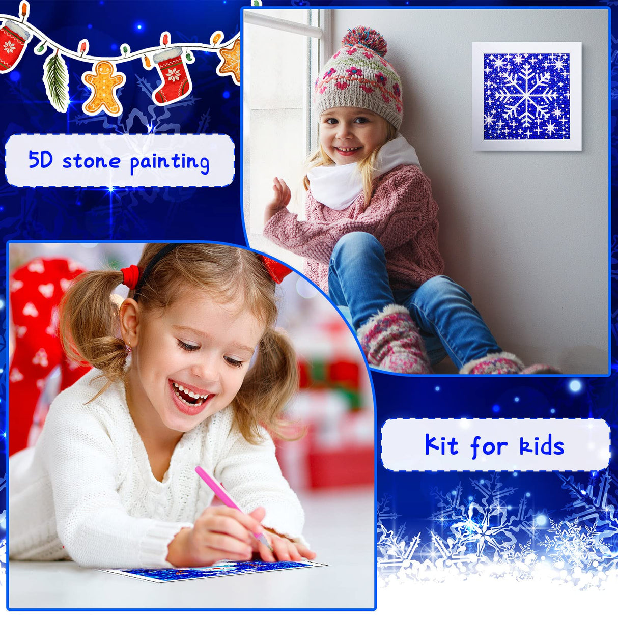 Charniol 9 Pcs Winter 5D Diamond Painting Kits 5D Drill Round Crystal Rhinestone Handmade Creative Art Crafts Snowman Snowflake for Home Wall Decor and Adults Kids DIY (Snowman, Snowflake) Charniol